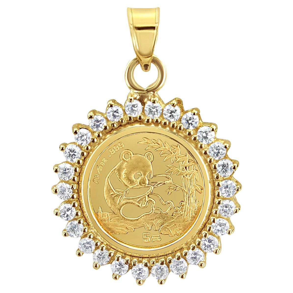 Collana aureola con diamante Panda Coin da 1/20OZ