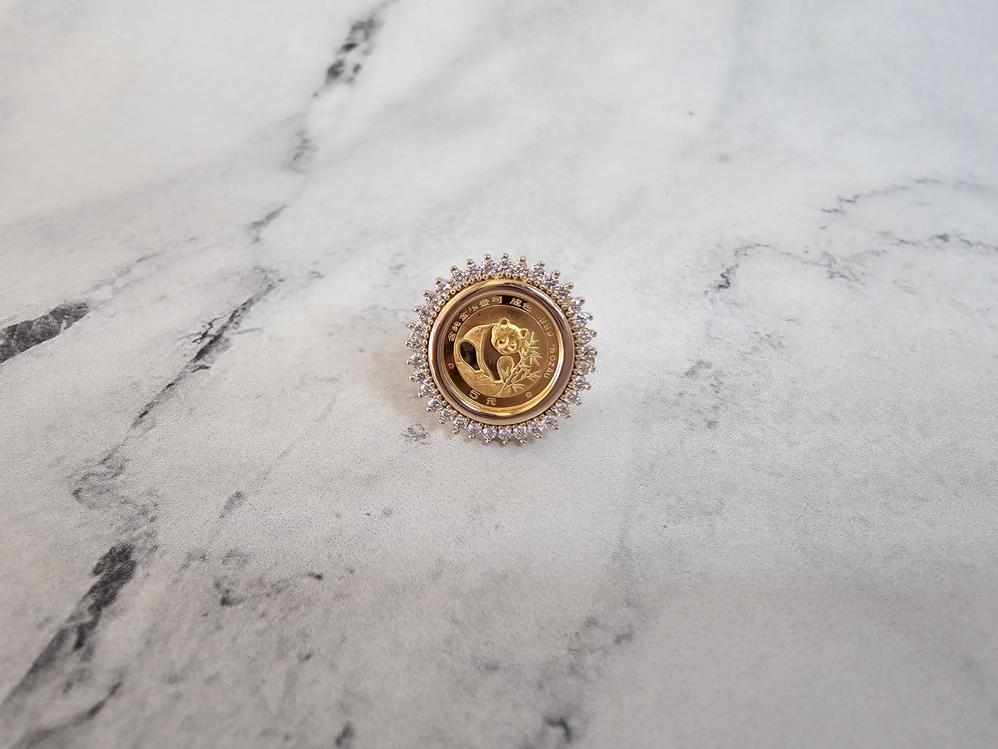 da uomo o donna Anello di diamanti con moneta Panda da 1/20OZ in vendita