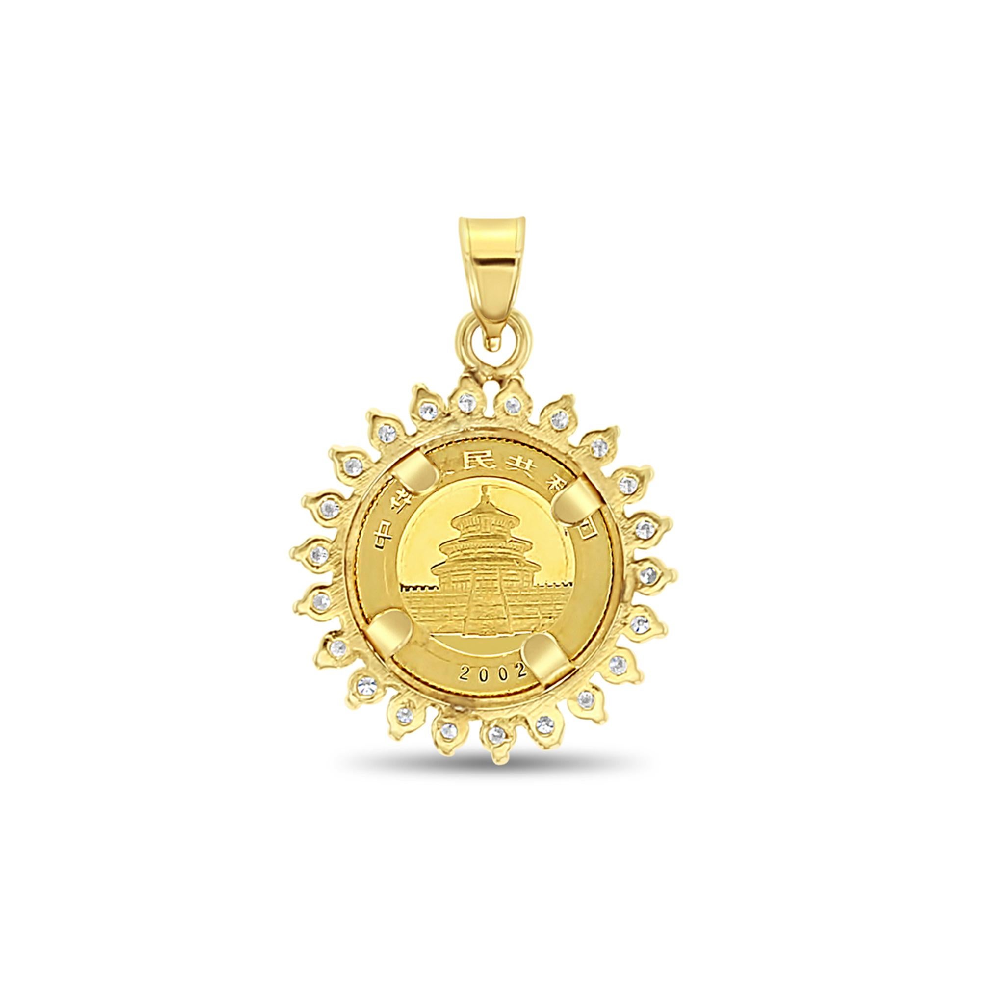 ♥ Informazioni sulle monete ♥

Moneta in metallo: Oro fino .999
Denominazione: 20Yuan
Paese: Cina
Anno: Variabile
Dritto: Tempio del Cielo di Pechino e data
Rovescio: Figura di panda che cammina a quattro zampe

♥ Informazioni sul ciondolo ♥

Pietra