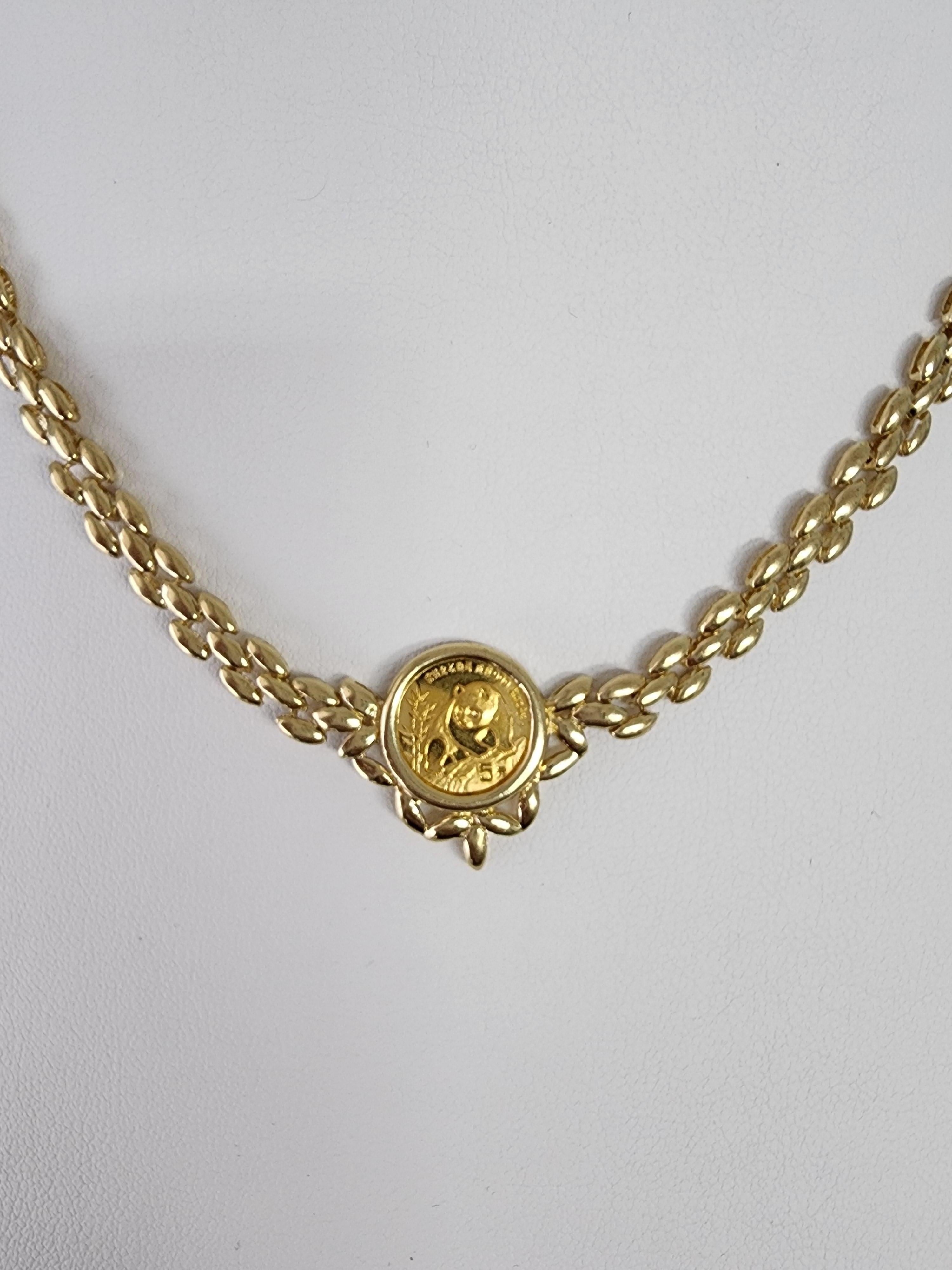 1/20OZ Panda Coin Necklace with 14k Yellow Gold Polished Link Chain- signet pend In New Condition For Sale In Sugar Land, TX
