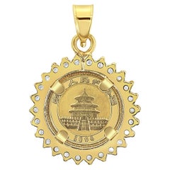 1/20OZ Panda Gold Coin Necklace with Diamond Halo 14k Yellow Gold
