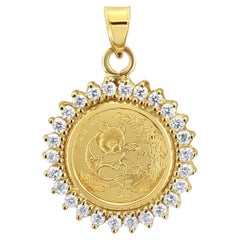 1/20OZ Panda Gold Coin Necklace with Diamond Halo 14k Yellow Gold