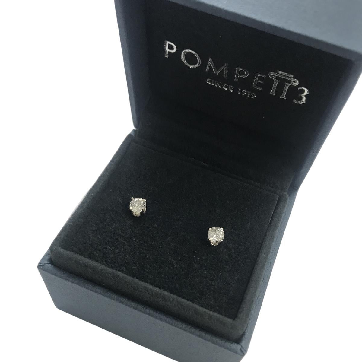 Art déco Clous d'oreilles en or blanc 14k avec diamant naturel 1/2Ct TW de taille ronde à quatre griffes en vente