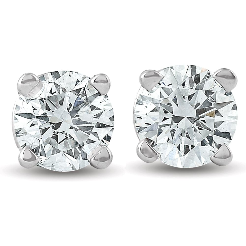 Clous d'oreilles en or blanc 14k avec diamant naturel 1/2Ct TW de taille ronde à quatre griffes Neuf - En vente à Vernon Hills, IL
