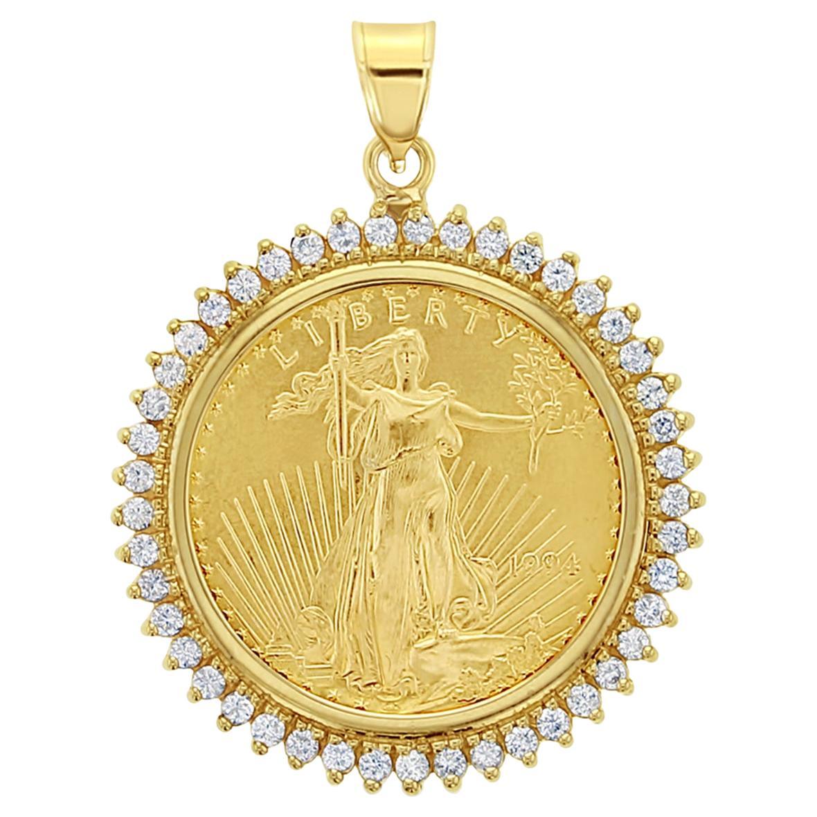 1/2OZ 22K Fine Gold Standing Lady Liberty Medallion with 1.00cttw Diamond Halo  For Sale