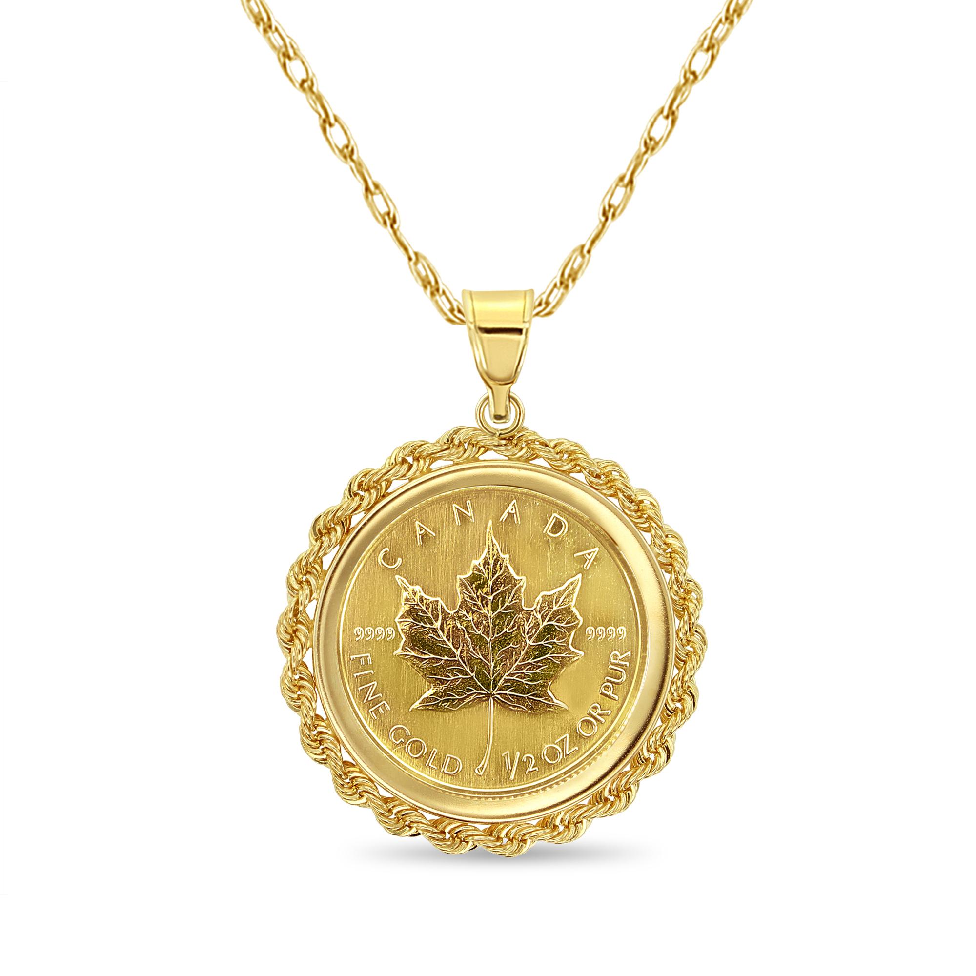 Collana con moneta canadese da 1/2OZ con castone a corda in oro giallo 14k In condizioni Nuovo in vendita a Sugar Land, TX