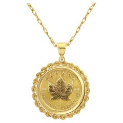 1/2OZ kanadische Ahornblattmünze-Halskette mit Seil-Lünette 14k Gelbgold