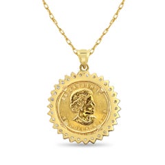 1/2OZ Fine Gold Canadian Maple Leaf Diamond Coin Necklace 14k Yellow Gold