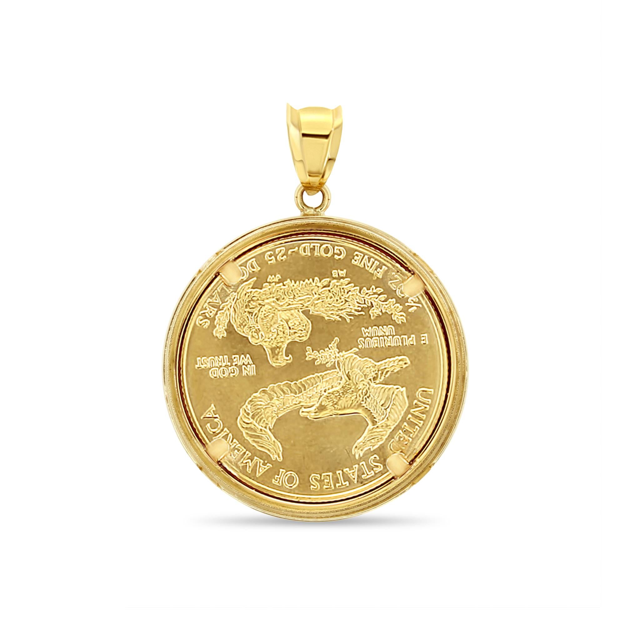 1/2OZ Fine Gold Lady Liberty Medallion with Polished Bezel Necklace For Sale 1