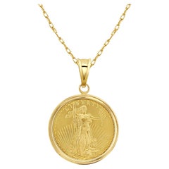 1/2OZ Feines Gold Lady Liberty Medaillon mit polierter Lünette Halskette