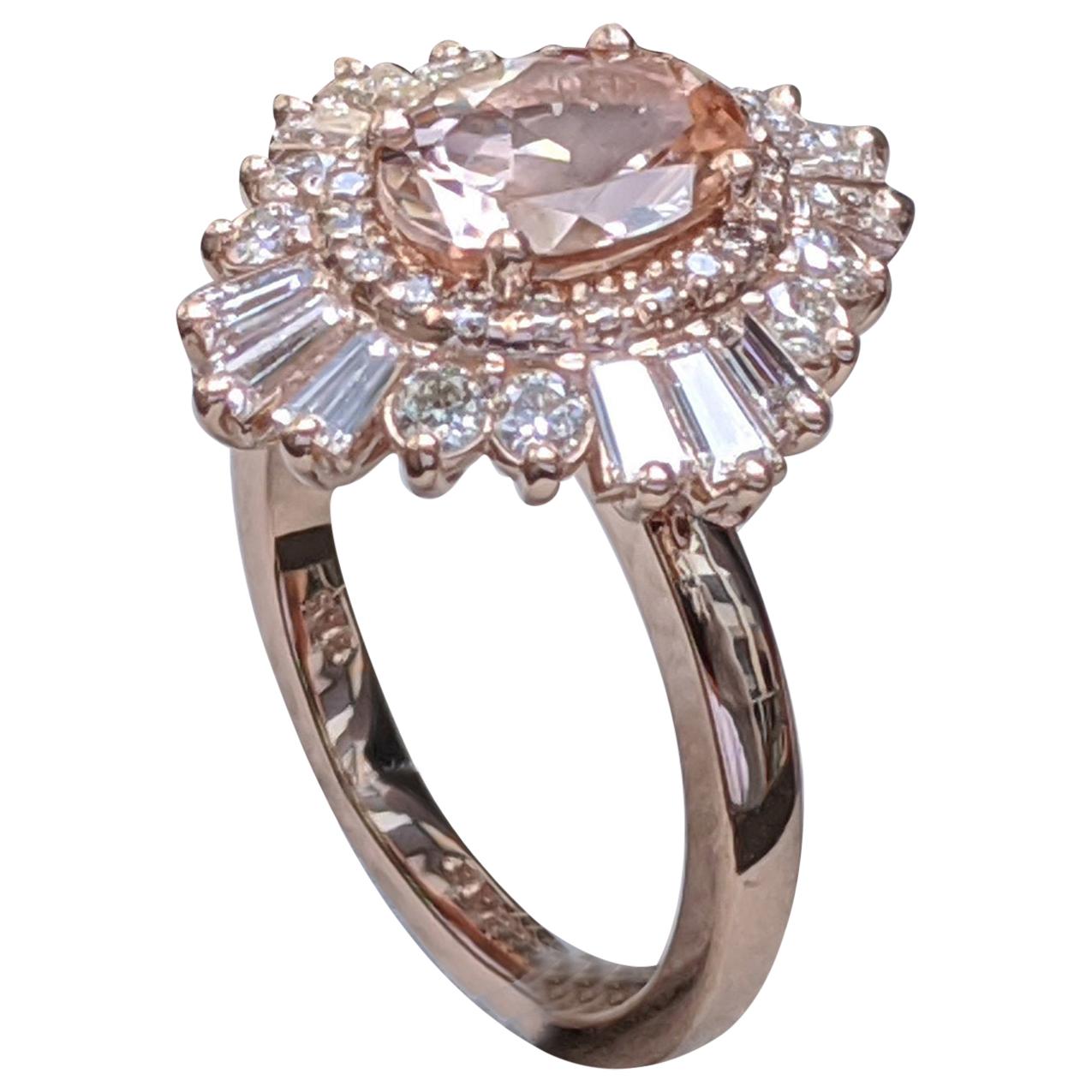 1 3/4 Carat 14 Karat Rose Gold Vintage Oval Morganite Engagement Ring