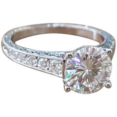 1 3/4 Carat 14 Karat White Gold Round Diamond Engagement Ring, Vintage Ring
