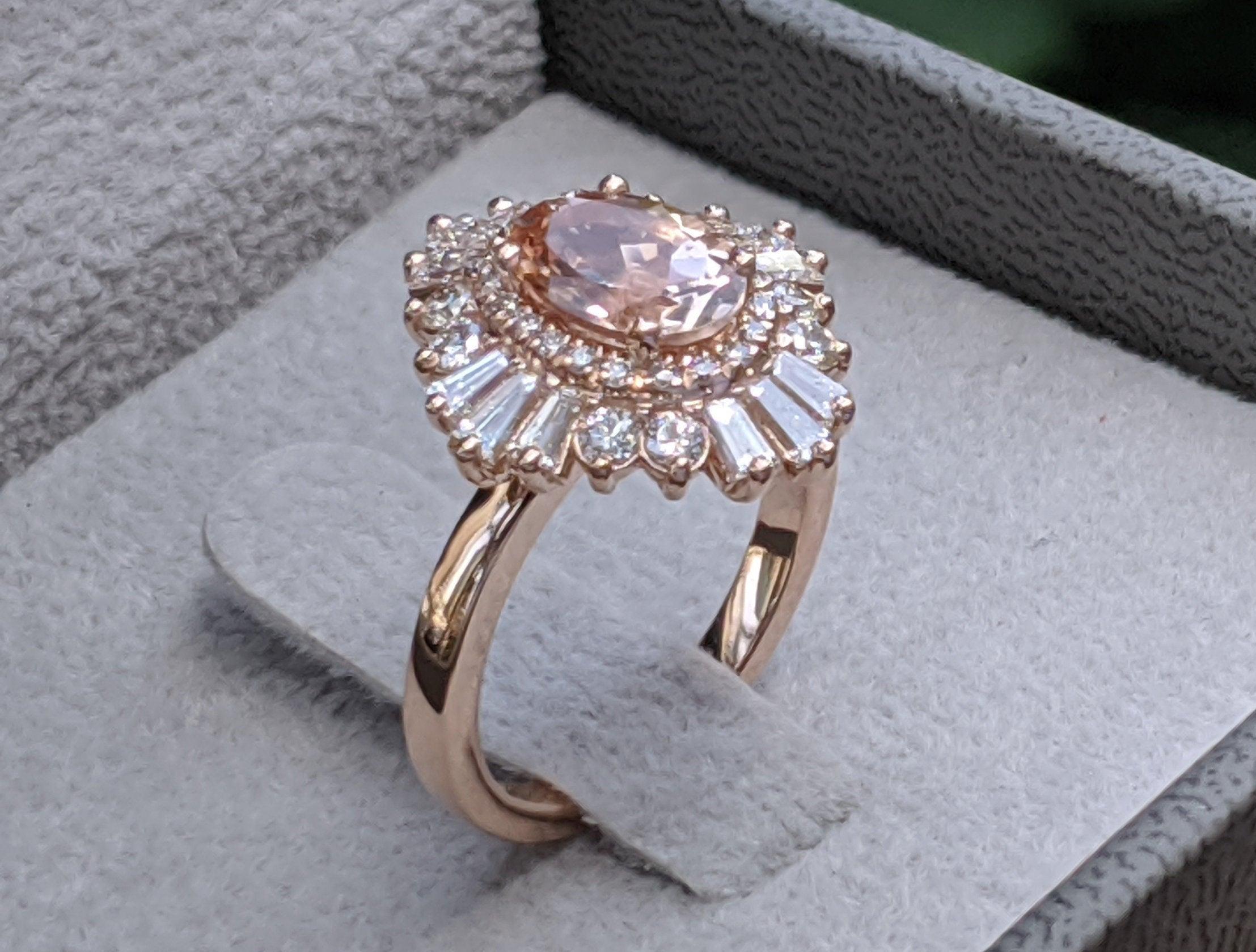 Art Deco 1 3/4 Carat 14 Karat Rose Gold Vintage Oval Morganite Engagement Ring