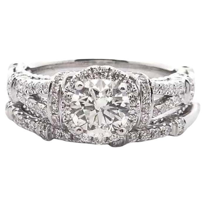 1 3/4 Carat 2 Piece Diamond Halo Wedding Ring For Sale