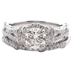 Alianza de boda halo de diamantes de 1 3/4 quilates y 2 piezas