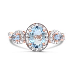 1-3/4 Carat Aquamarine and Diamond Accent 14K Rose Gold Ring
