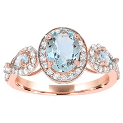 1-3/4 Carat Aquamarine and Diamond Accent 14K Rose Gold Ring