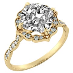 1 3/4 Carat GIA Cushion Halo Ring, 18 Karat Yellow Gold Vintage Diamond Ring