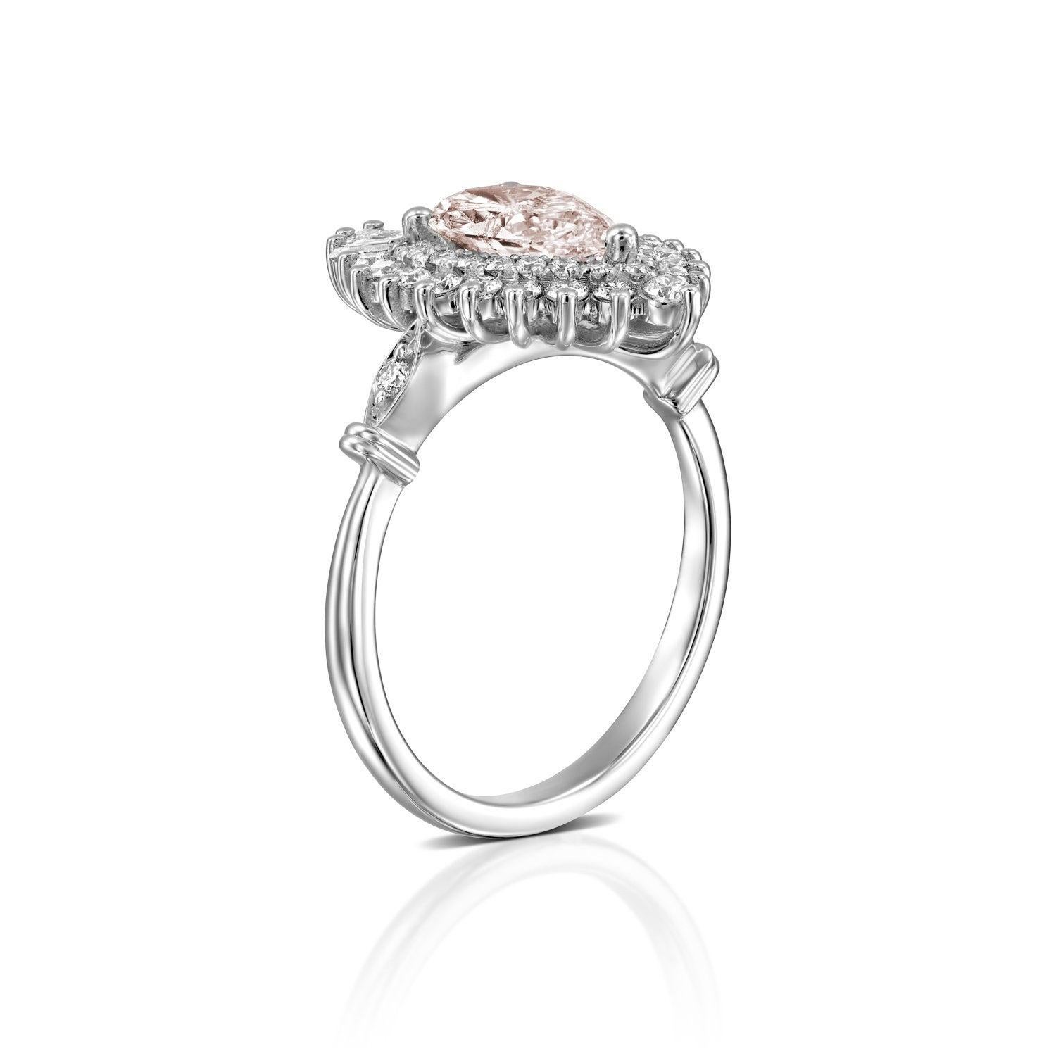 Art Deco 1 3/4 Carat Pear Morganite Gatsby Style 14 Karat White Gold Engagement Ring