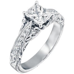 1 3/4 Carat Radiant Cut Engagement Ring 18 Karat White Gold Vintage Diamond Ring