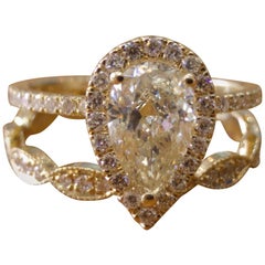 1 3/4 Carat Yellow Gold Pear Diamond Engagement Ring Set, Diamond Rings Set