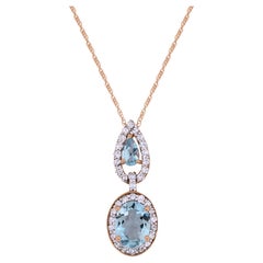 1-3/4 ct. Aquamarine and Diamond Accent 14K Rose Gold Pendant Necklace