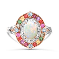 1-3/4 ct. Oval Opal and Multi Gemstone Ethiopian Ring in 14K Rose Gold