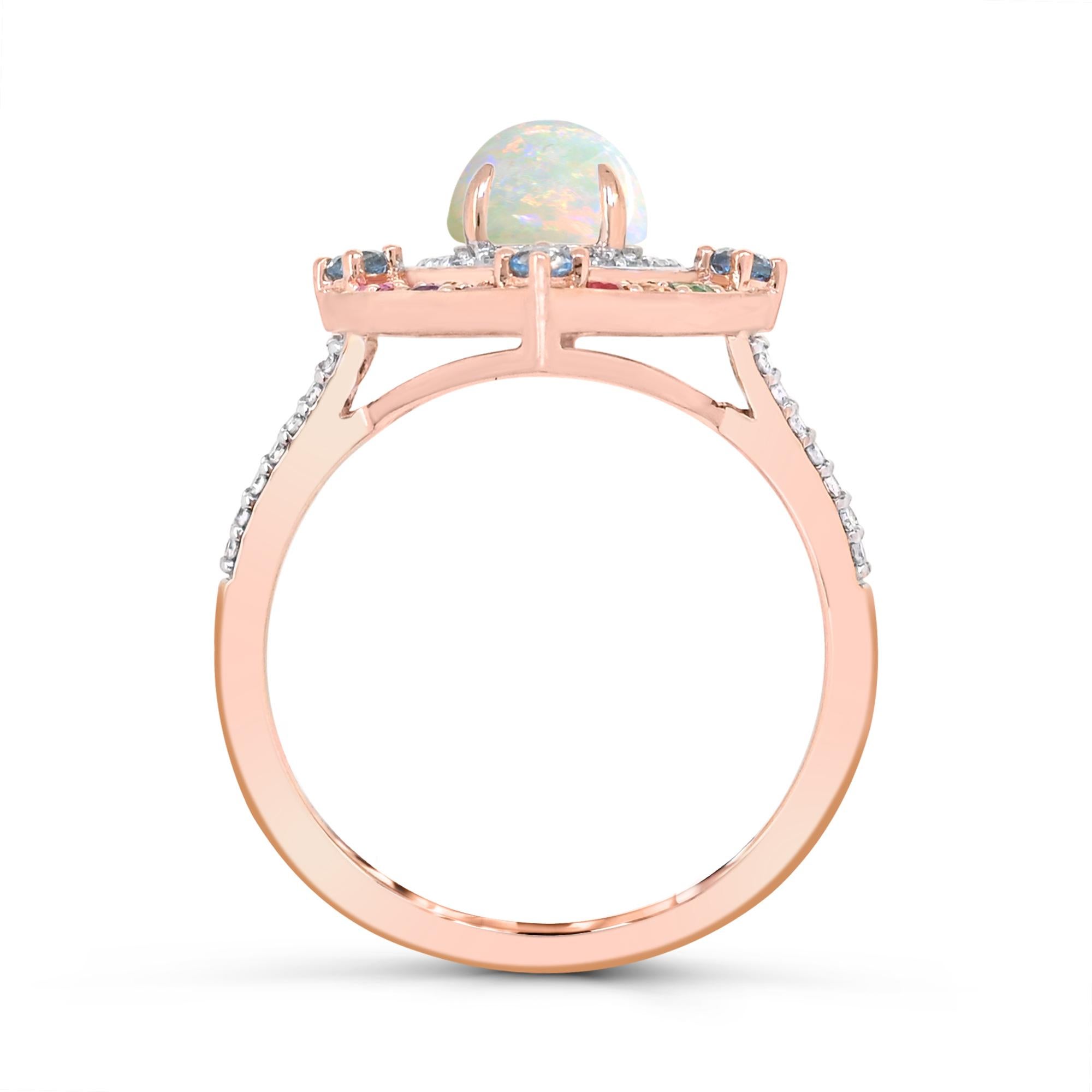 Contemporary 1-3/4 ct. Oval Opal and Multi Gemstone Ethiopian Ring in 14K Rose Gold
