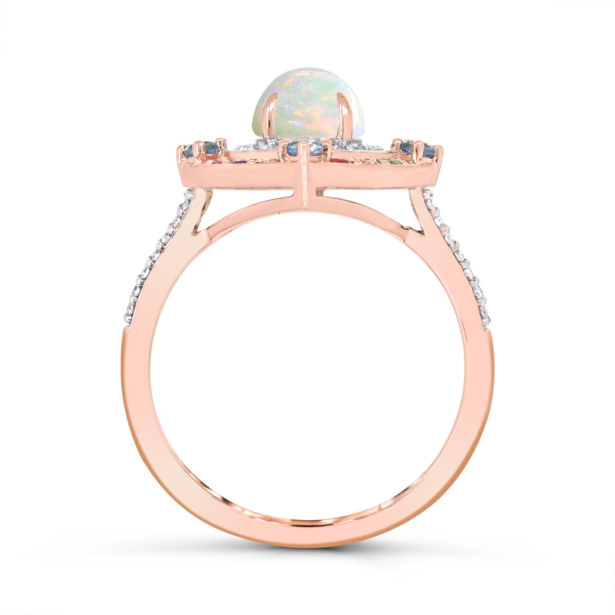 1-3/4 ct. Äthiopischer Ring aus 14 Karat Roségold mit ovalem Opal und mehreren Edelsteinen (Ovalschliff)