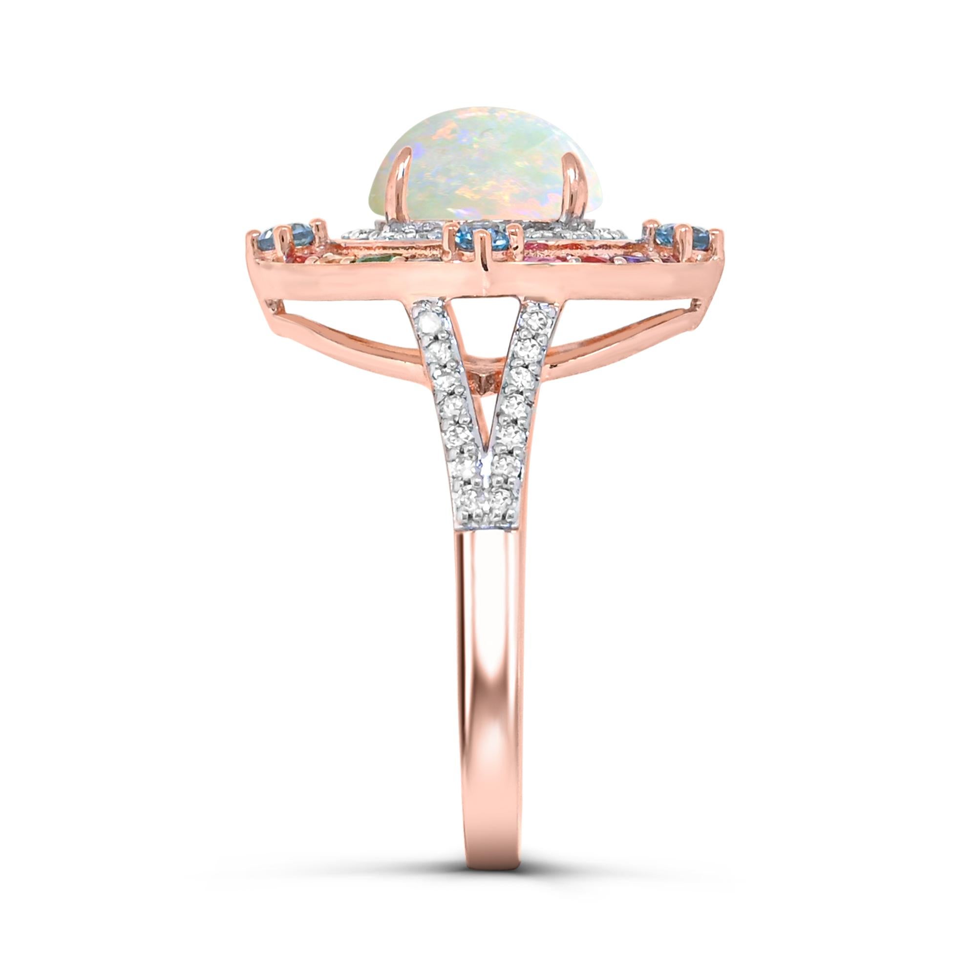 1-3/4 ct. Äthiopischer Ring aus 14 Karat Roségold mit ovalem Opal und mehreren Edelsteinen im Zustand „Neu“ in New York, NY