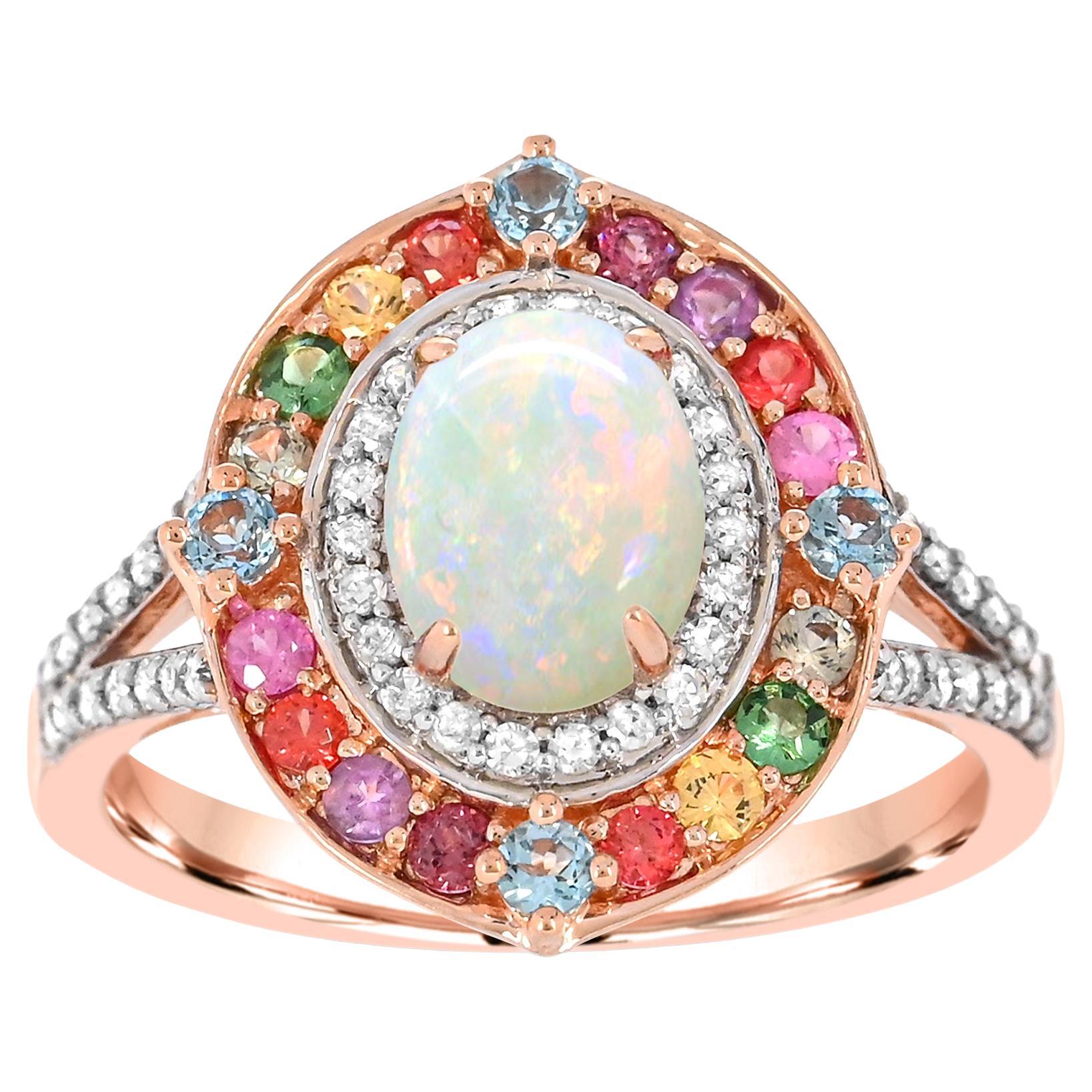 1-3/4 ct. Oval Opal and Multi Gemstone Ethiopian Ring in 14K Rose Gold