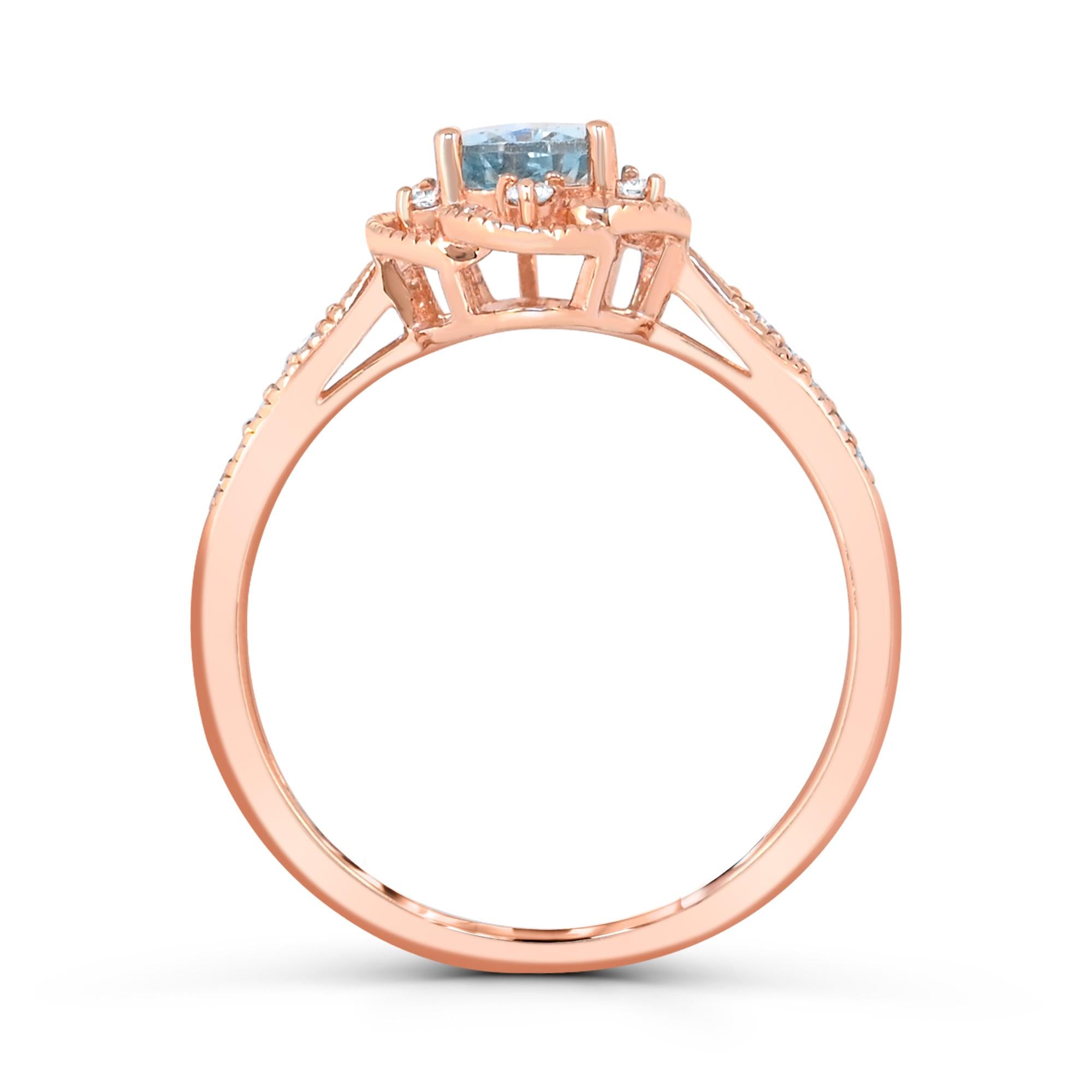 Contemporary 1-3/4 ct. Pear-Cut Aquamarine and Diamond Accent 14K Rose Gold Ring For Sale
