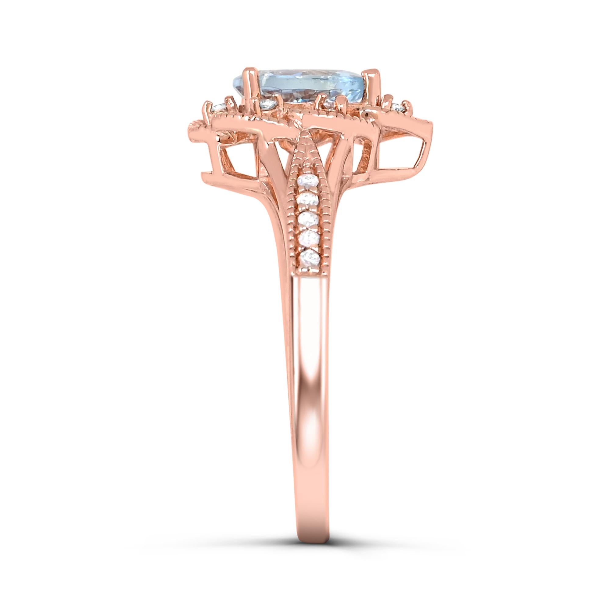 Pear Cut 1-3/4 ct. Pear-Cut Aquamarine and Diamond Accent 14K Rose Gold Ring For Sale