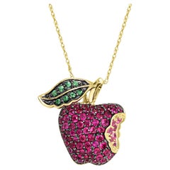 1-3/4 ct. Tsavorite, Pink Sapphire and Ruby Apple Pendant Necklace in 14K Gold