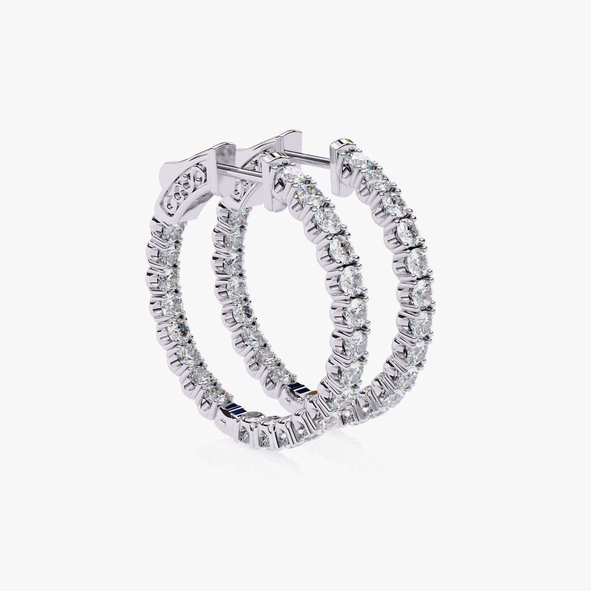 Taglio rotondo Orecchini a cerchio grandi con diamante Inside Out da 1 3/4 Ctw in oro massiccio 14K, SI GH in vendita