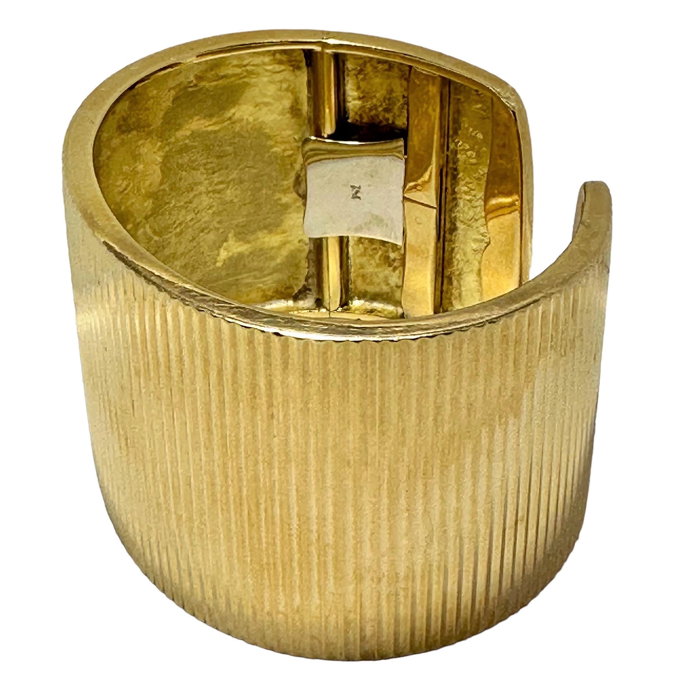 Modern Mid-20th Century, 18K Yellow Gold Deeply Beveled Cuff Bracelet For Sale