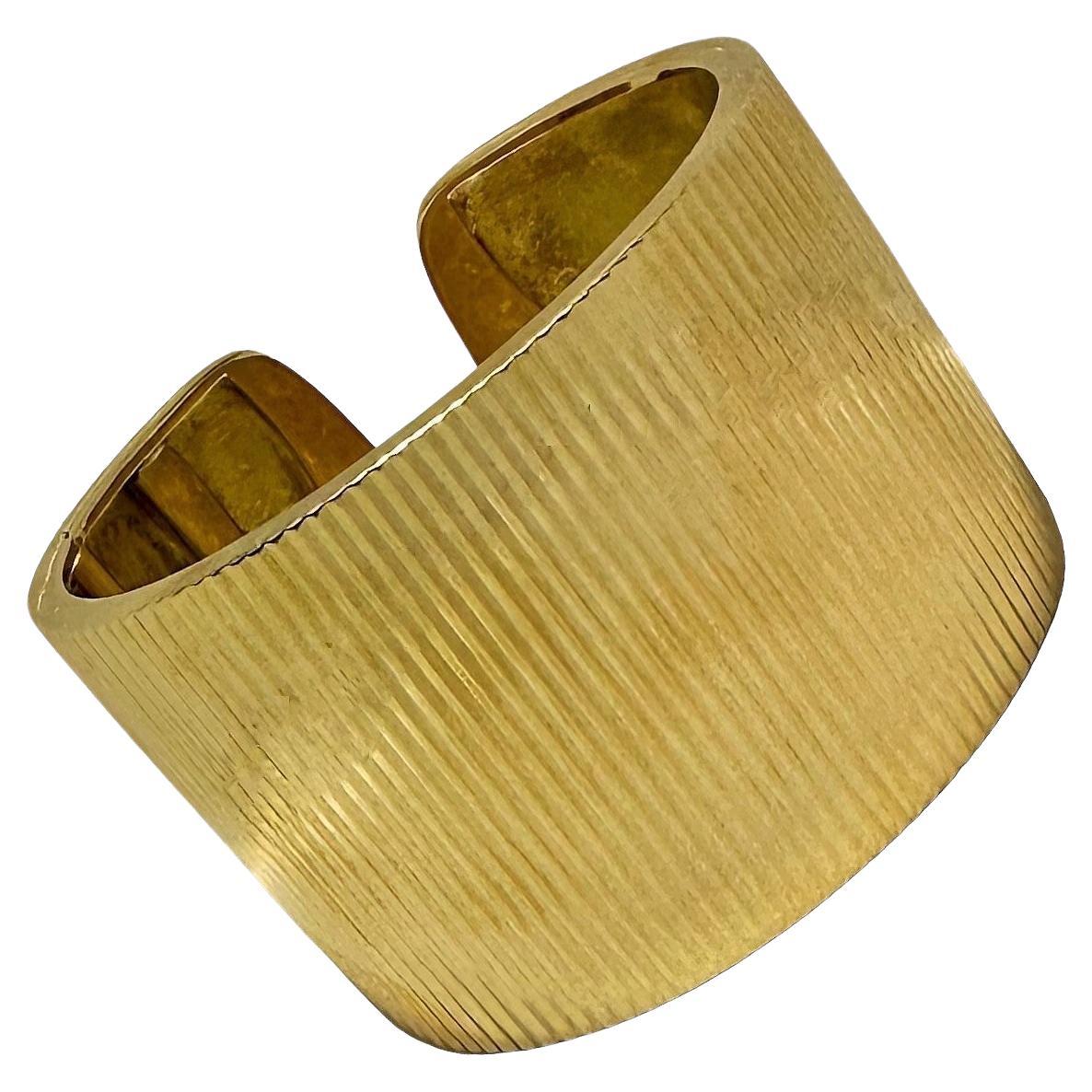 Mid-20th Century, 18K Yellow Gold Deeply Beveled Cuff Bracelet