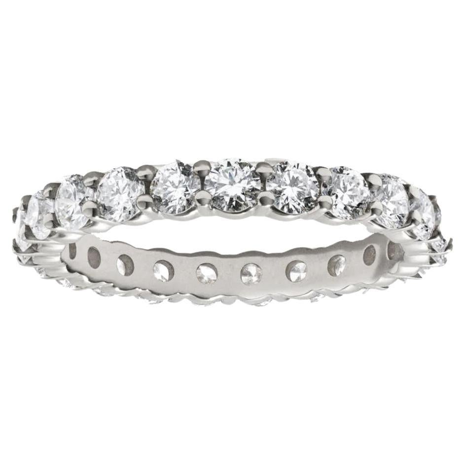1 3/5 Carat Ct Natural Real Round Diamond Eternity Band Ring 14k White Gold 2  For Sale