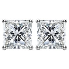 1 3/5 Carat Ct Real Natural Princess Cut Diamond Stud Ears 14k White Gold 2