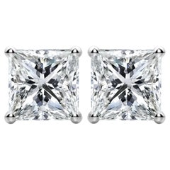 1 3/5 Carat Ct Real Natural Princess Cut Diamond Stud Earrings 14k White Gold 2