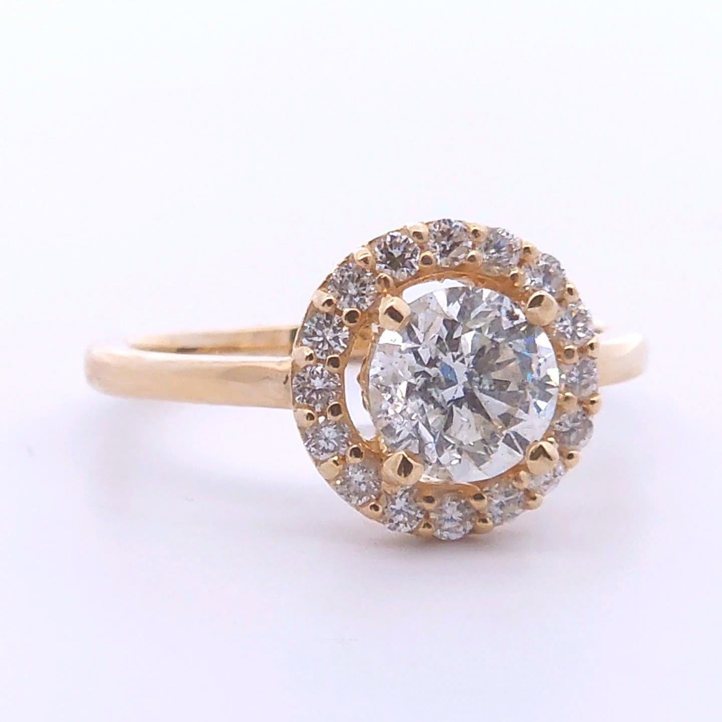 Round Cut 1 3/8 Carat Diamond Halo Ring in 14k Gold For Sale