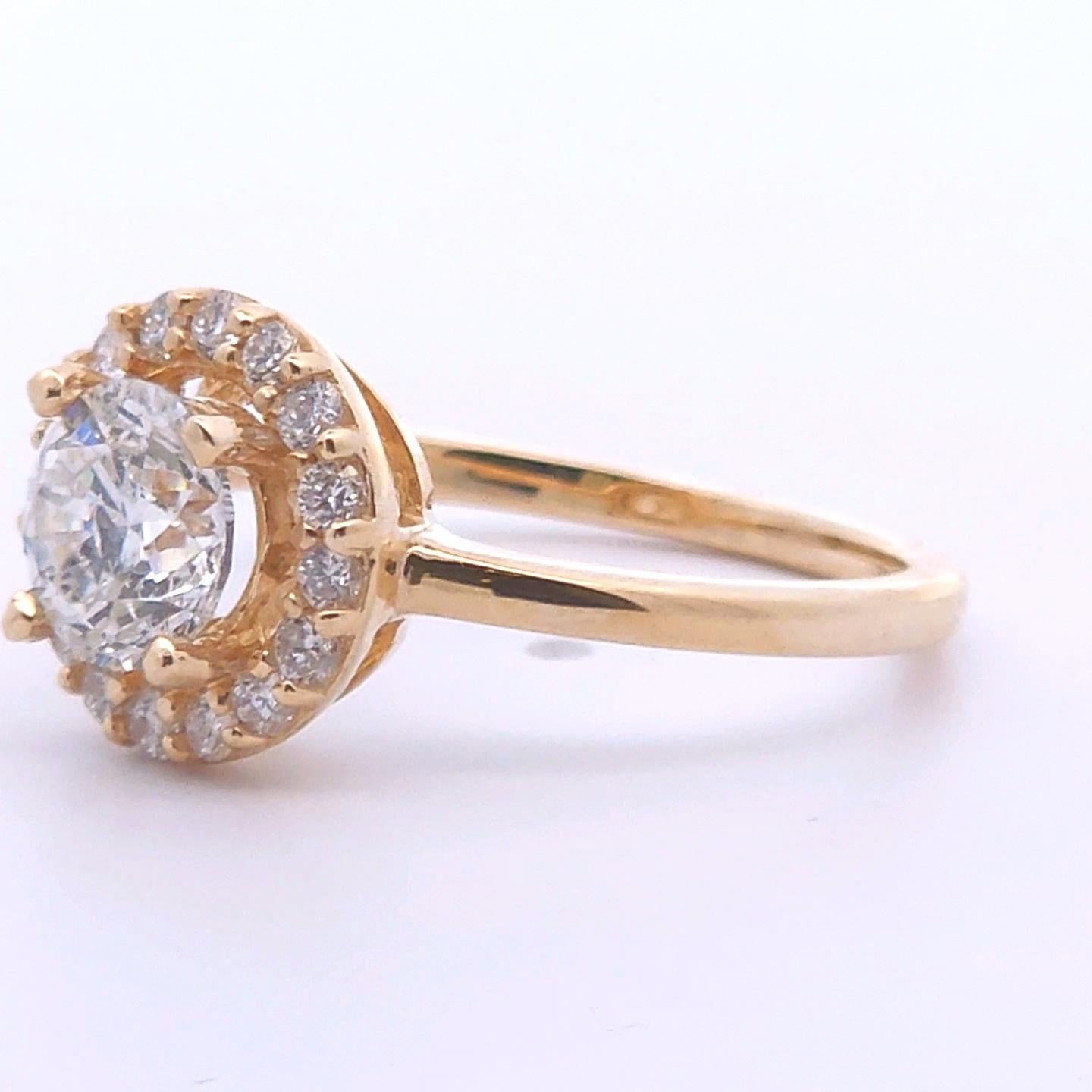 Women's or Men's 1 3/8 Carat Diamond Halo Ring in 14k Gold For Sale