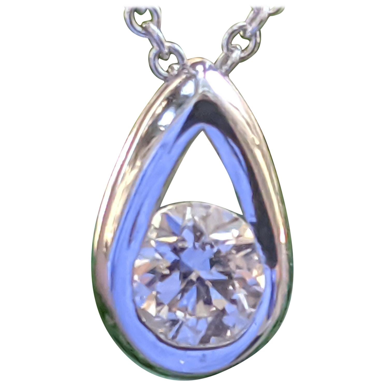1/3 Carat 14 Karat White Gold Drop Diamond Pendant, Teardrop Diamond Necklace