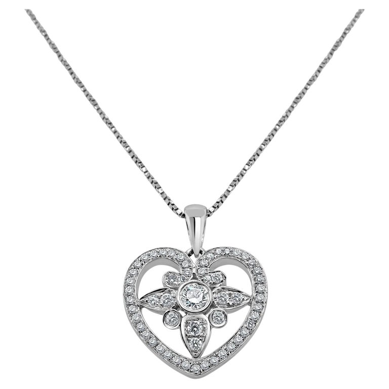 1/3 Carat Heart Shape Diamond Pendant Necklace in 18K White Gold For