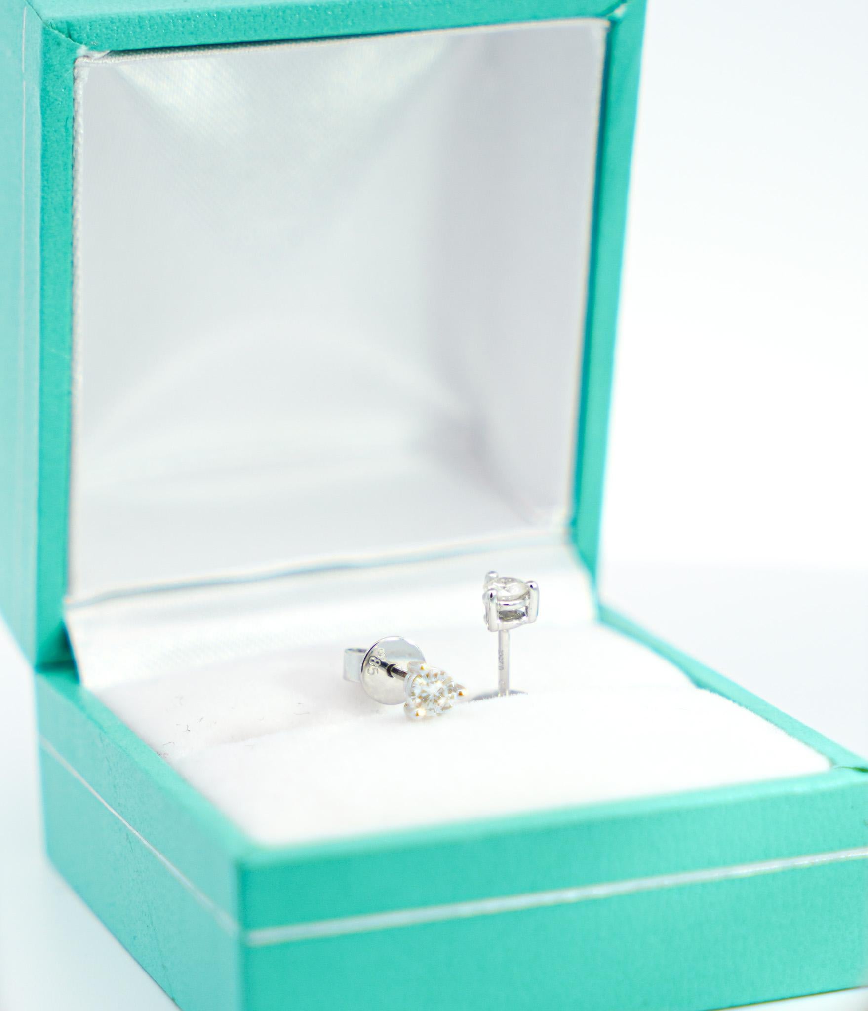1/3 Carat Natural Diamond 3-Prong Stud Earrings 4mm in 14K White Gold For Sale 3