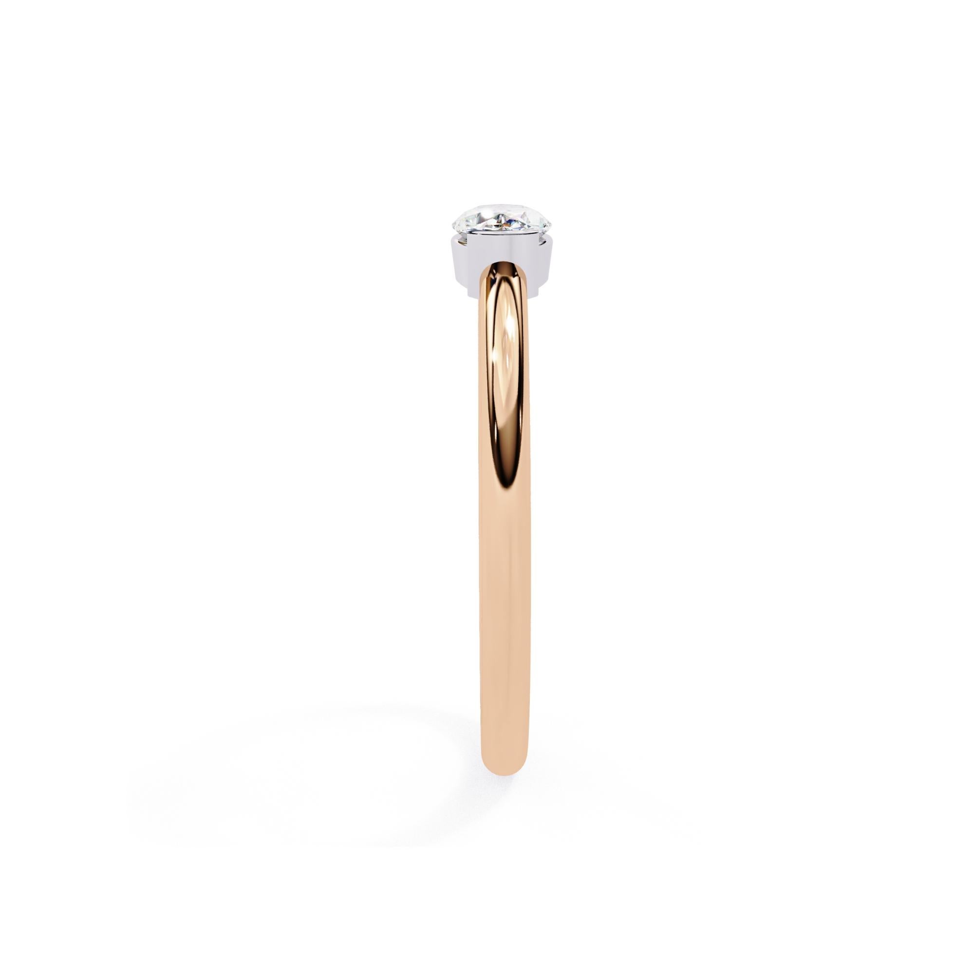 1/3 Ct, Oval Diamond Ring, Half Bezel Diamond Band, 14K Solid Gold, SI GH For Sale 5