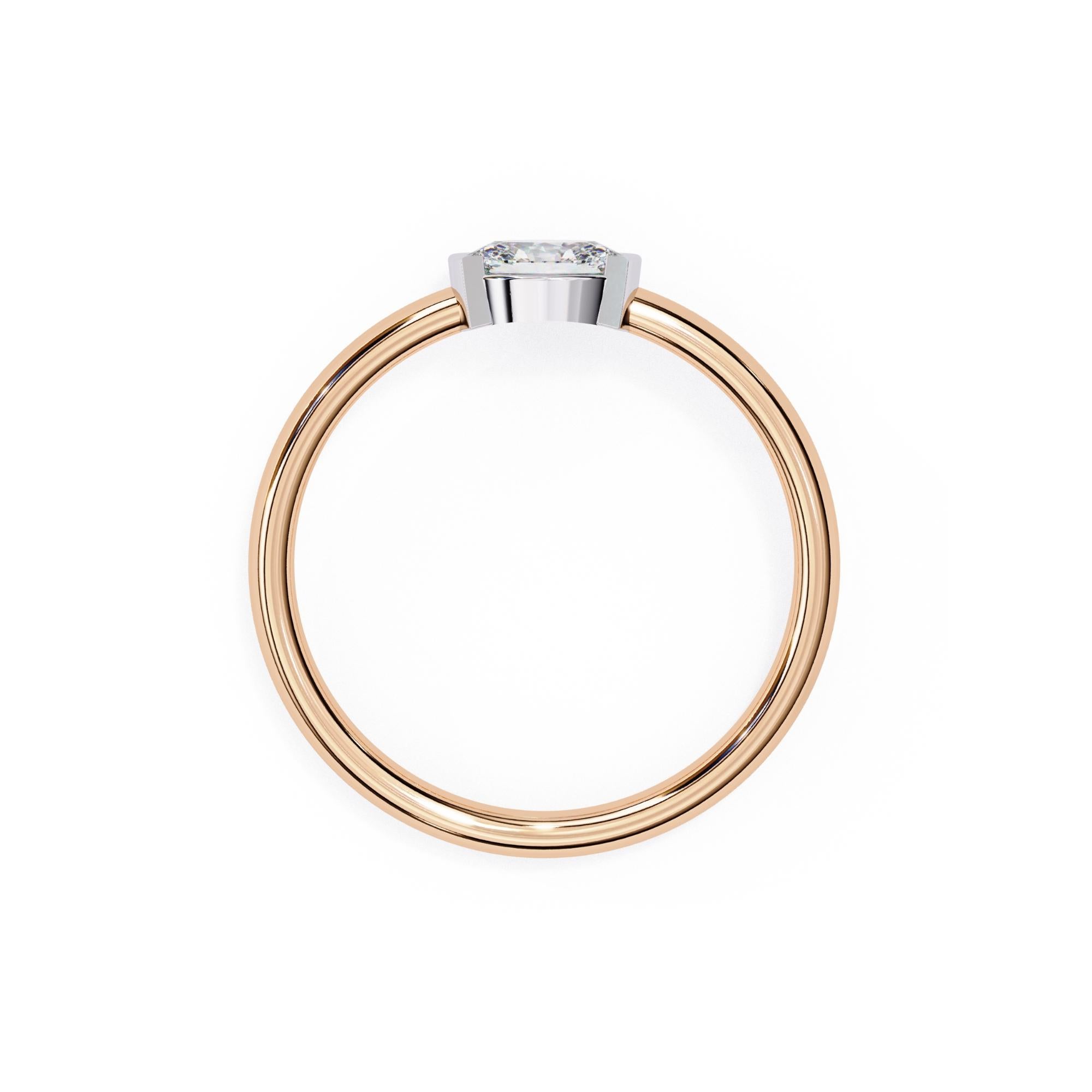 1/3 Ct, Oval Diamond Ring, Half Bezel Diamond Band, 14K Solid Gold, SI GH For Sale 6