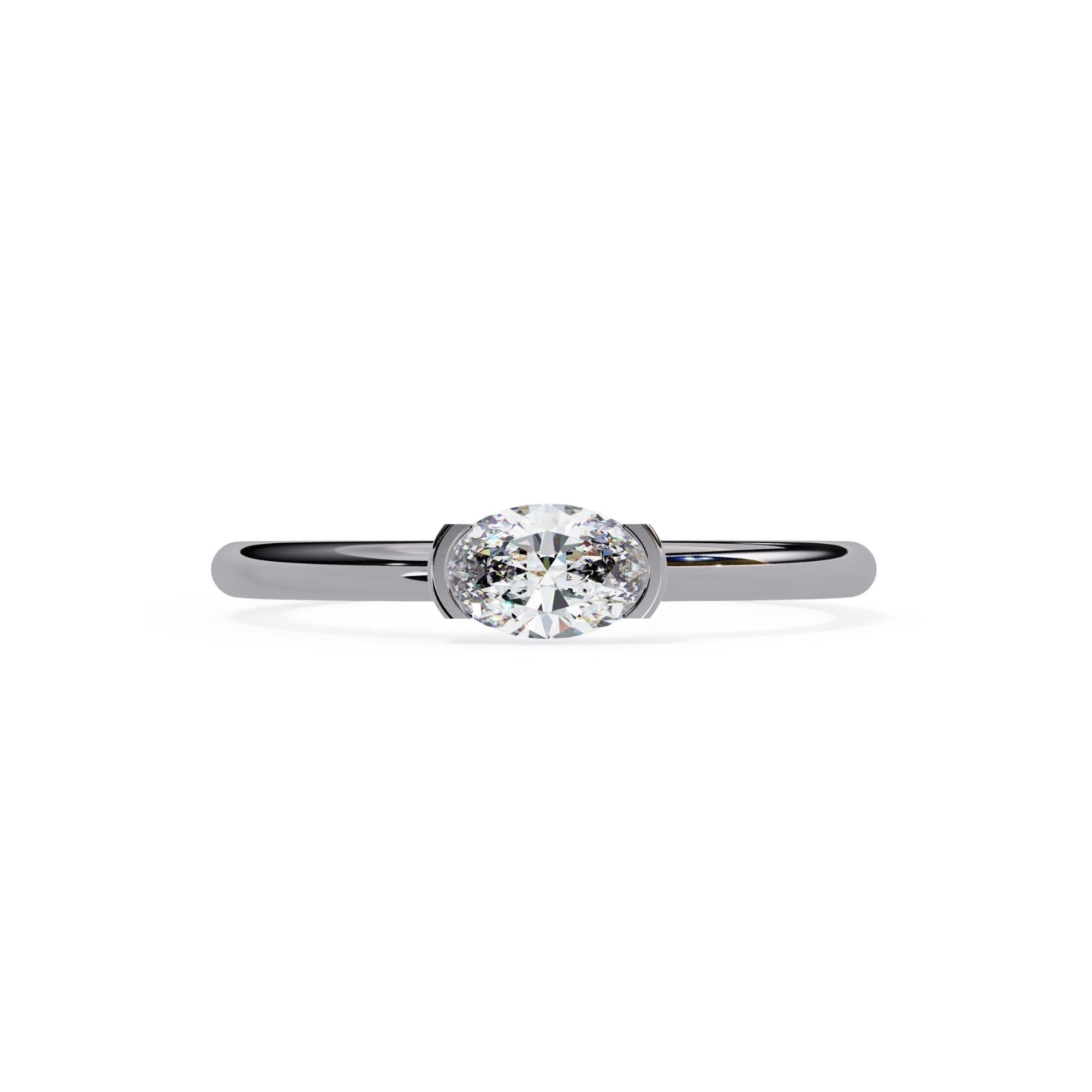 1/3 Ct, Oval Diamond Ring, Half Bezel Diamond Band, 14K Solid Gold, SI GH For Sale 7
