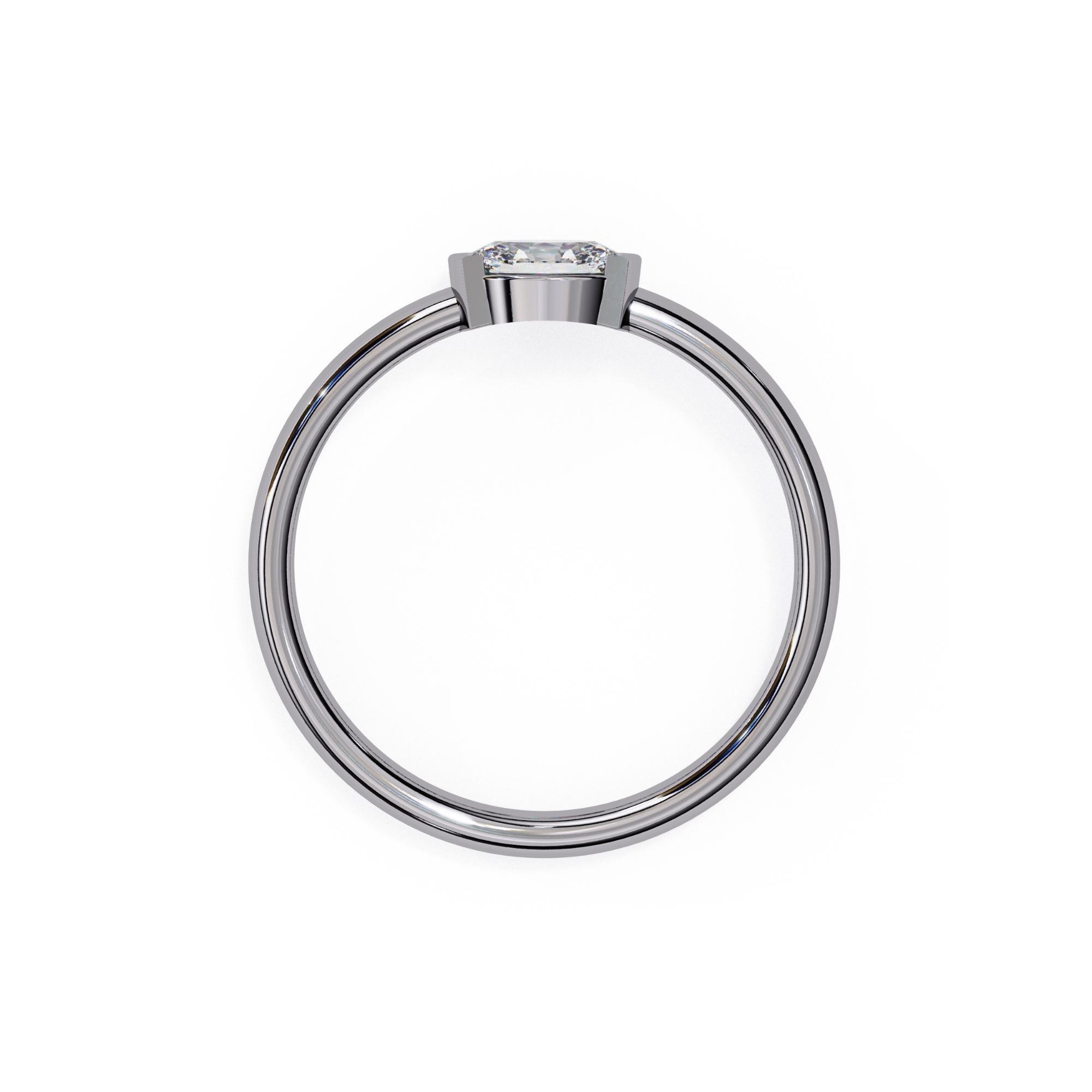 1/3 Ct, Oval Diamond Ring, Half Bezel Diamond Band, 14K Solid Gold, SI GH For Sale 9
