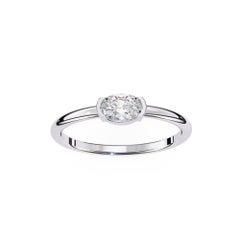 1/3 Ct, Oval Diamond Ring, Half Bezel Diamond Band, 14K Solid Gold, SI GH